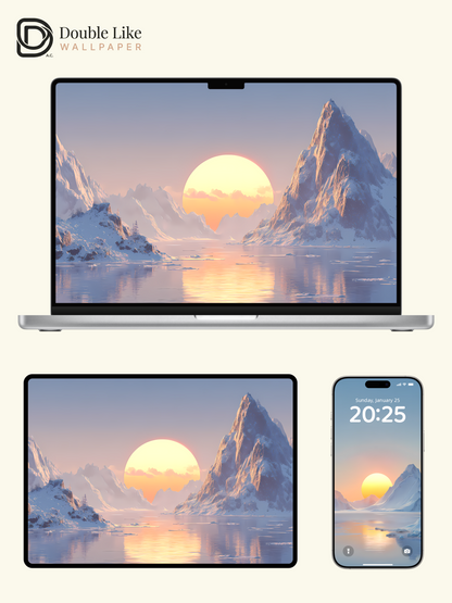 Aesthetic Dreamy Snow Mountain Sunset Landscape Digital Art Wallpaper [#LFHL1026]