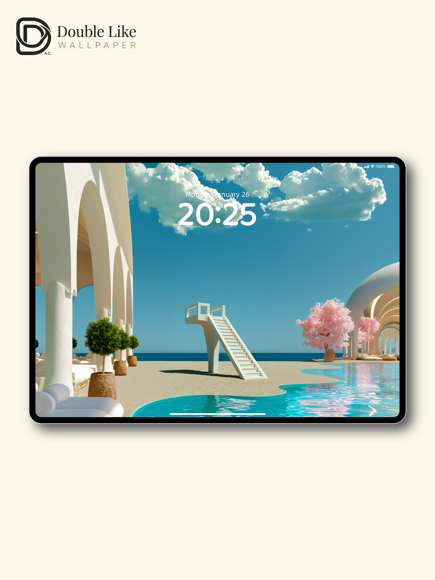 Surreal Minimalist Seaside Pool & White Arches Aesthetic Wallpaper Pack [#JJ1395]