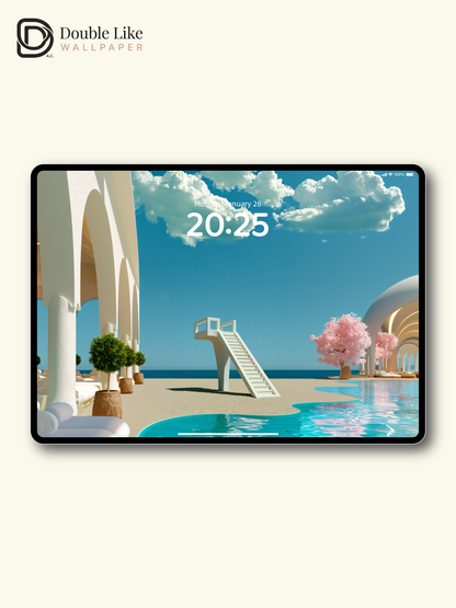 Surreal Minimalist Seaside Pool & White Arches Aesthetic Wallpaper Pack [#JJ1395]