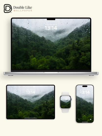Rainy Window Green Forest Mountain Valley Misty Aesthetic Wallpaper Pack [#ZMY490]