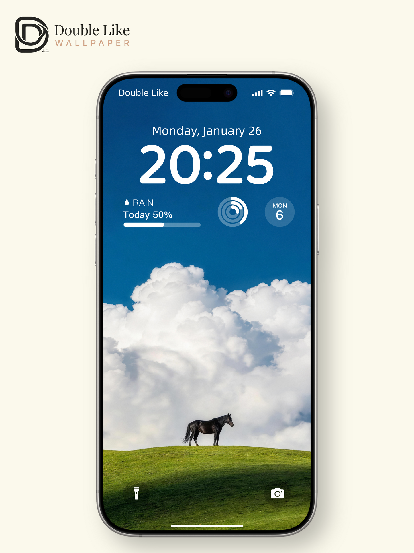 Lone Black Horse On Green Hill Calming Inspirational Minimal Landscape Wallpaper Pack [#LFHL30410]