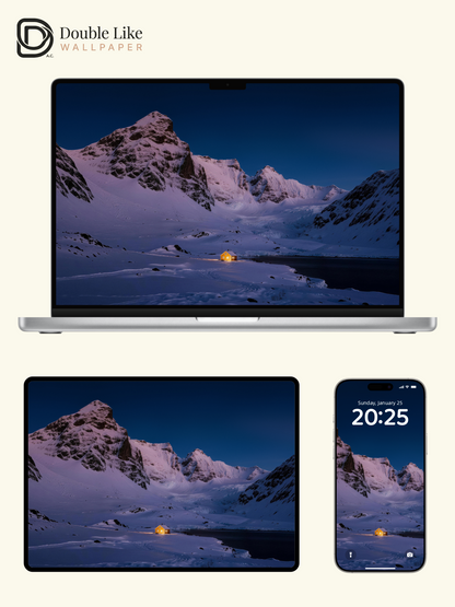 Snow Mountain Cabin & Warm Window Light Winter Aesthetic Wallpaper Pack [#JJ230901]