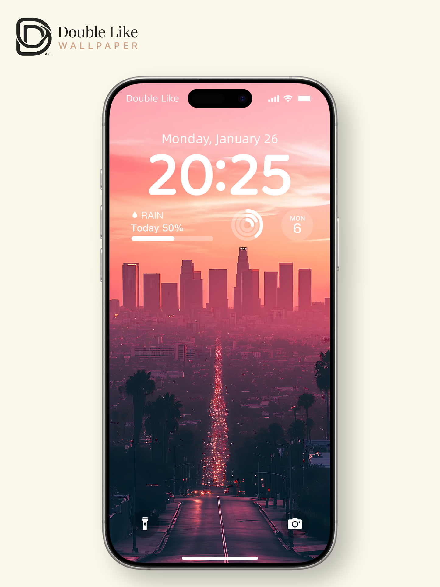 Pink Sunset Los Angeles Cityscape Palm Trees Aesthetic Wallpaper Pack [#ZJY336]