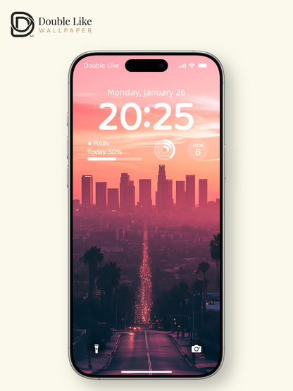 Pink Sunset Los Angeles Cityscape Palm Trees Aesthetic Wallpaper Pack [#ZJY336]