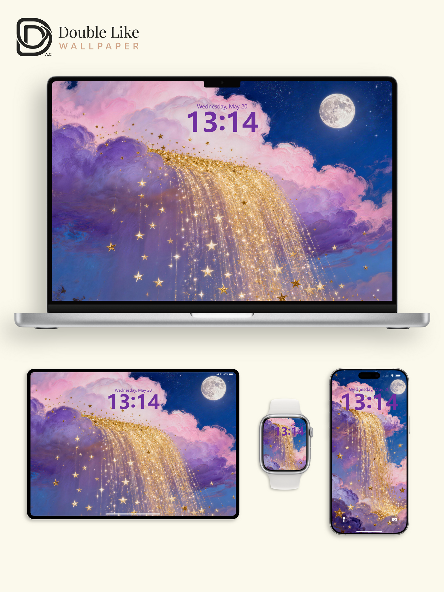 Fall into golden star river! This galaxy waterfall live wallpaper fits all phones [#HWWa006]