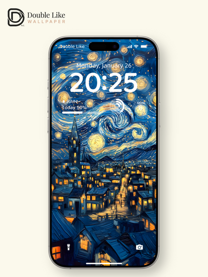 Classic Starry Night Van Gogh Style Artistic Oil Painting Wallpaper Pack [#ZMY017]