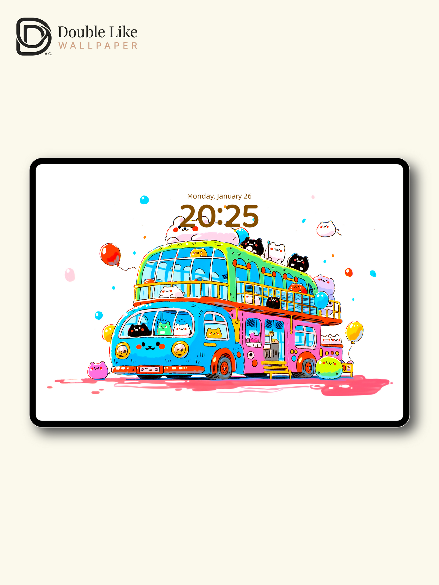 Cute Kawaii Animals Double Decker Tour Bus Summer Aesthetic Wallpaper Pack [#HW1505]