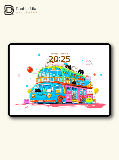 Cute Kawaii Animals Double Decker Tour Bus Summer Aesthetic Wallpaper Pack [#HW1505]