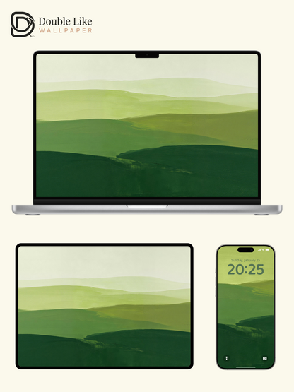 "Layers of Green" Healing Minimalist Hills Wallpaper Set [#LFHL30517]