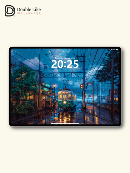 Rainy Japanese Street Tram Anime Aesthetic Wallpaper Pack [#WGF051]