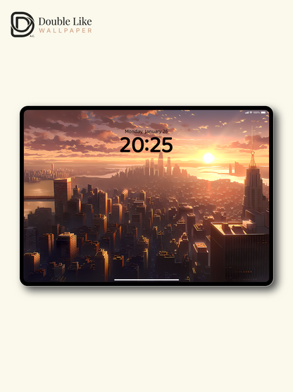 Golden Sunset City Skyline Anime Illustration Wallpaper Pack [#LFHL1005]