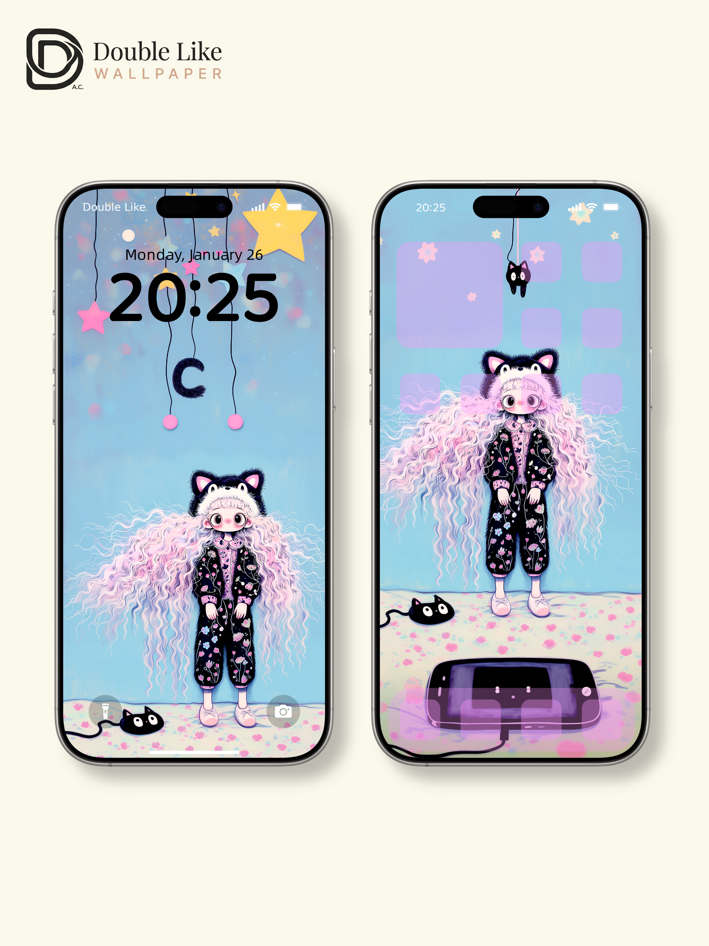 Kawaii Anime Girl Black Cat Beanie Pastel Wallpaper Pack [#HW1481]