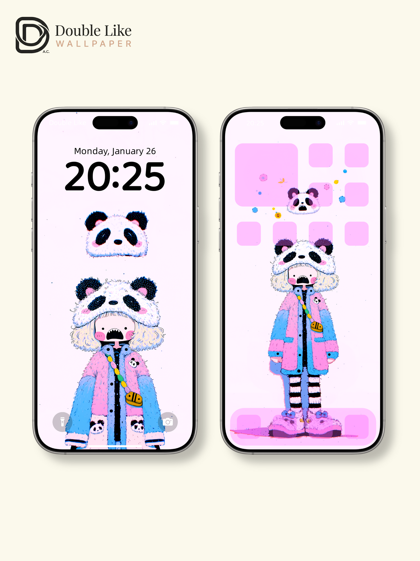 Kawaii Anime Panda Hat Girl Colorful Aesthetic Wallpaper [#HW1477]