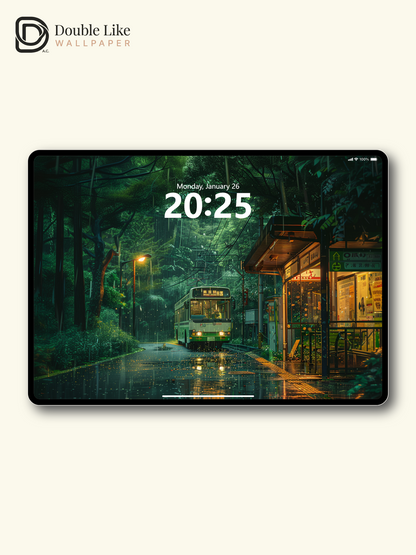 Rainy Forest Bus Stop Japanese Anime Cozy Wallpaper Pack [#WGF050]