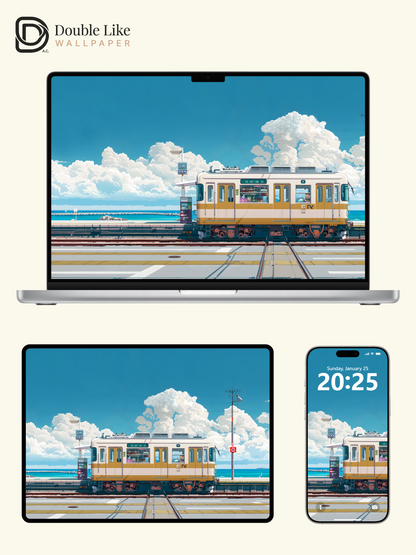 Coastal Train Crossing Summer Sky Anime Aesthetic Wallpaper Pack [#WGF034]