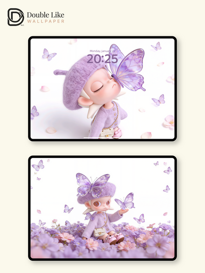 Purple Butterfly Fairy Dream Wallpaper – Cute 3D Doll Crystal Butterfly Lock Screen Set [#JJ375]