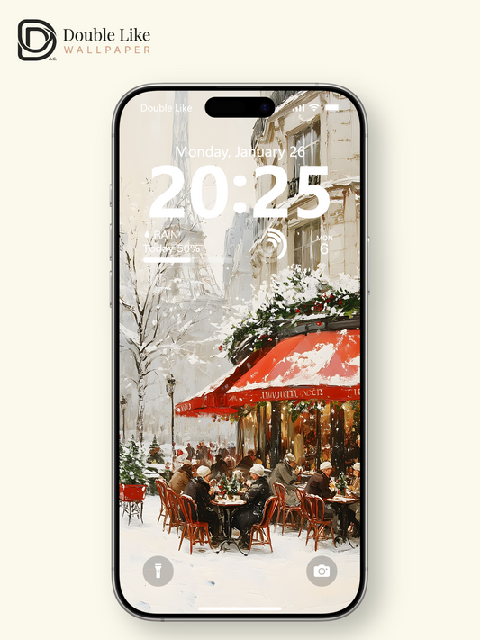Cozy Christmas Paris Cafe Snow Illustration Aesthetic Wallpaper Pack [#WGF073]
