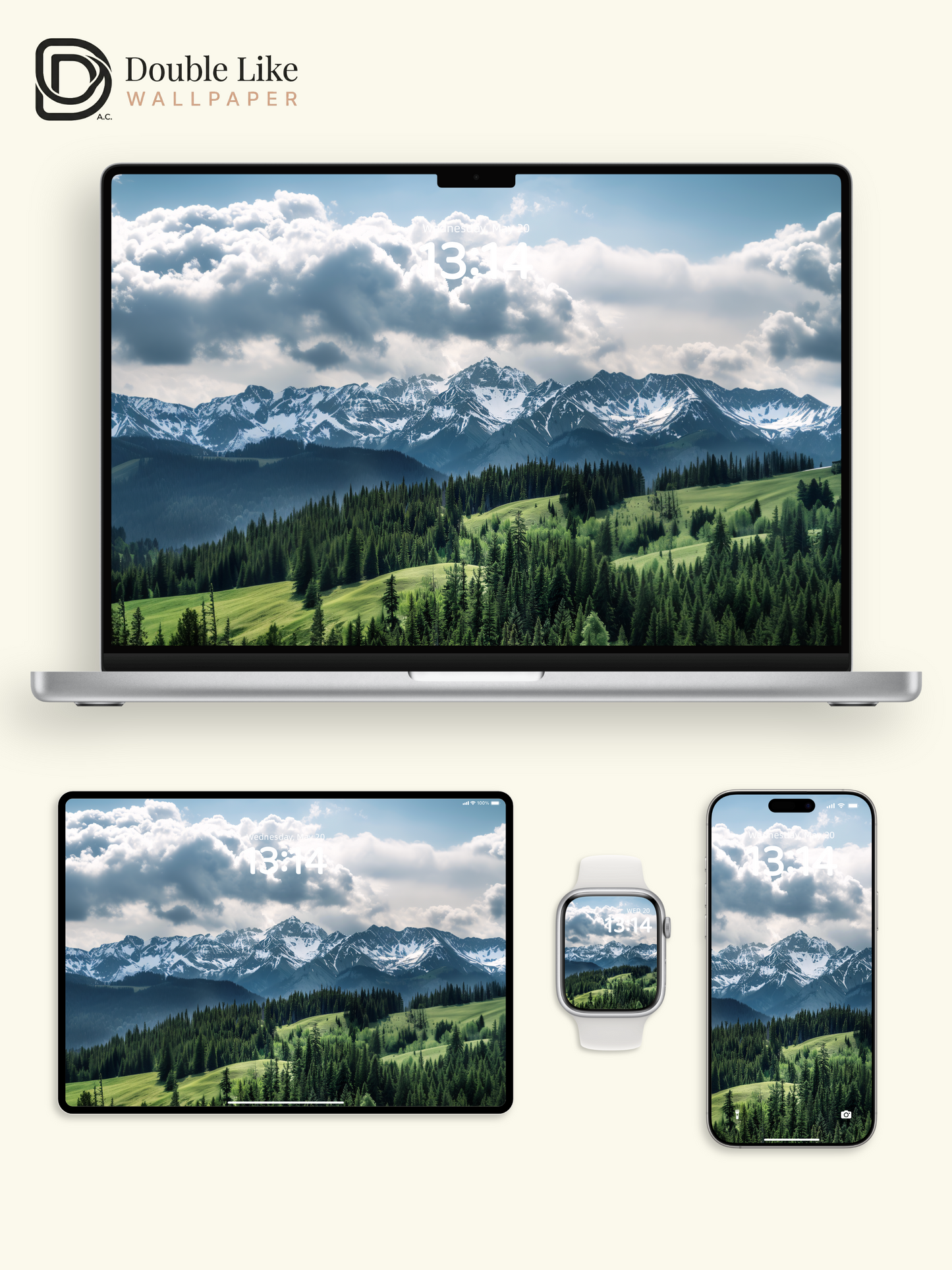 Majestic Mountain Peak & Evergreen Forest Landscape Wallpaper Pack [#JJ1338]