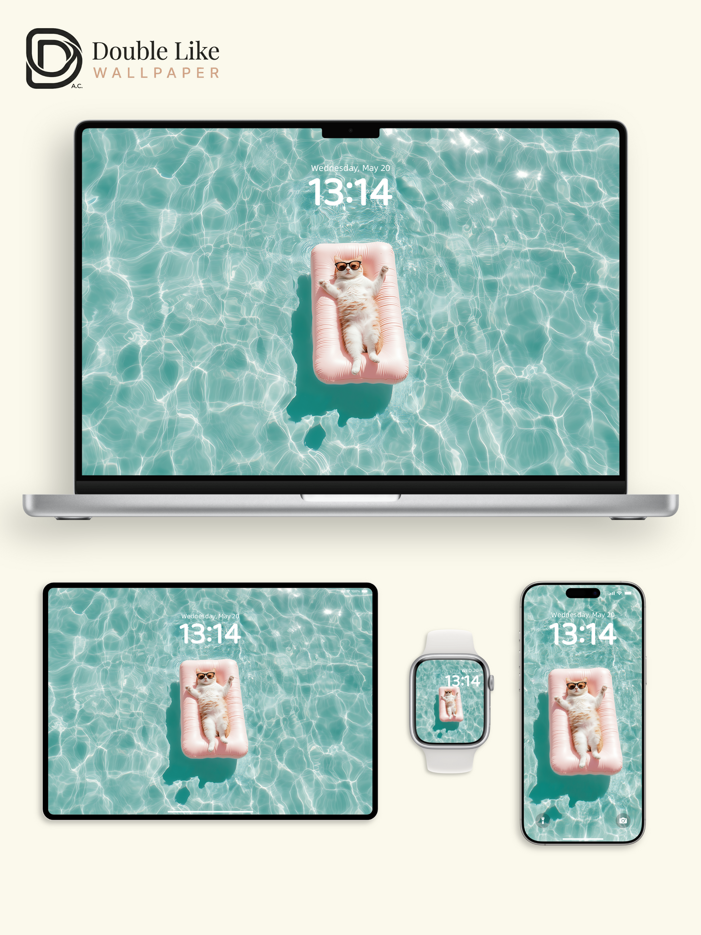 Cute Cat Floating on Pool Ring Summer Aesthetic Wallpaper Pack [#ZJY546]