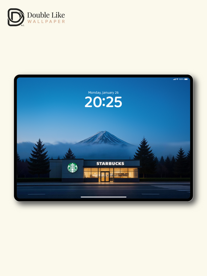 Blue Dusk Mount Fuji Starbucks Minimal Calming Japanese Aesthetic Landscape Wallpaper Pack [#LFHL30414]
