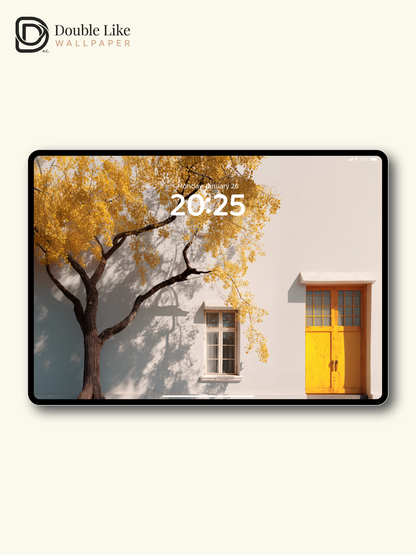 Autumn Ginkgo Tree Yellow Door Window Shadow Cozy Aesthetic Wallpaper Pack [#JJ1221]