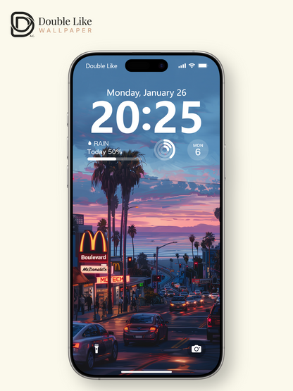 Retro Sunset Coastal Boulevard Palm Trees Anime Aesthetic Wallpaper Pack [#WGF095]