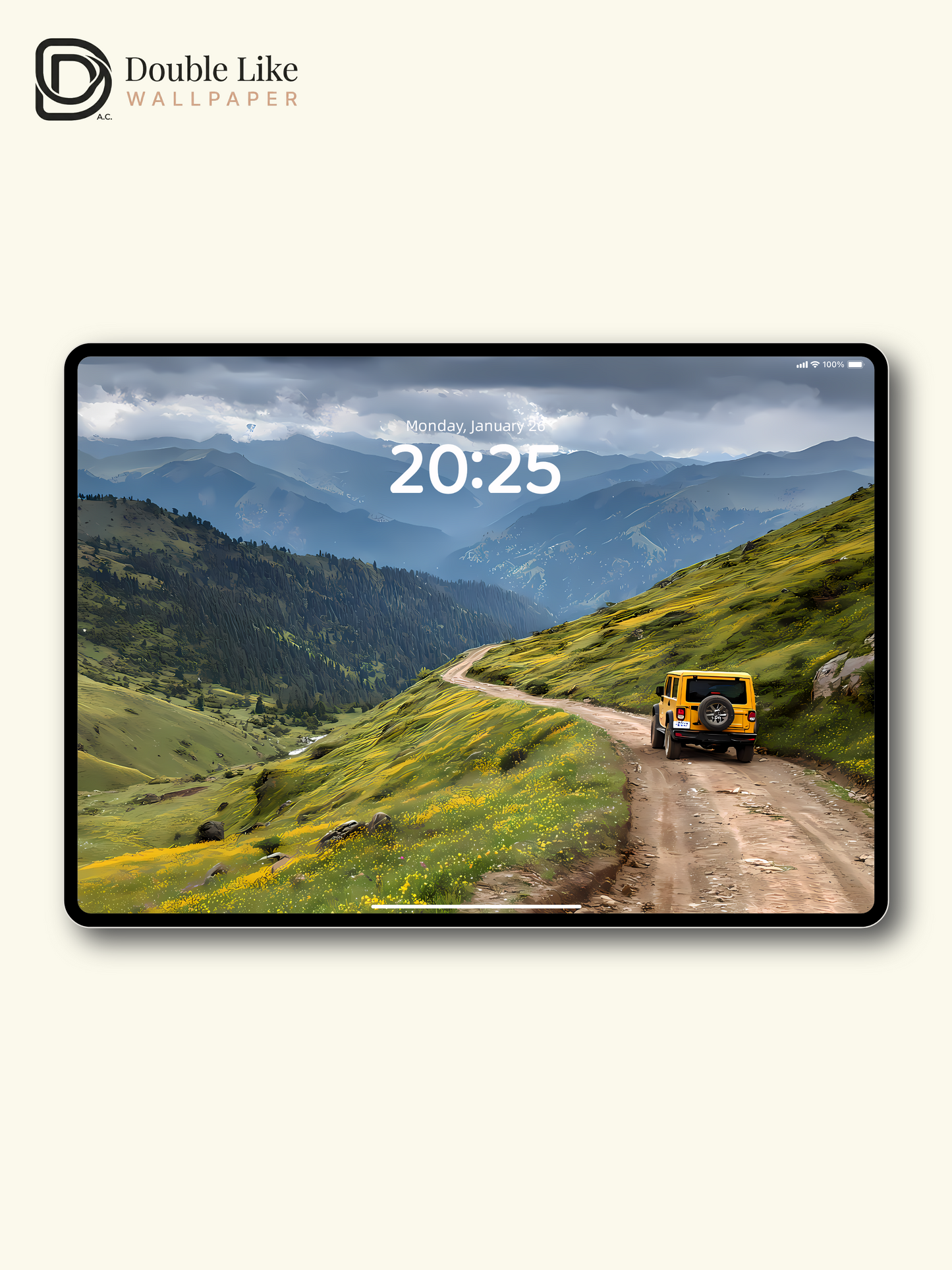 Echo of the Wild | Yellow Off-Road Jeep Healing Landscape Wallpaper [#LFHL1017]