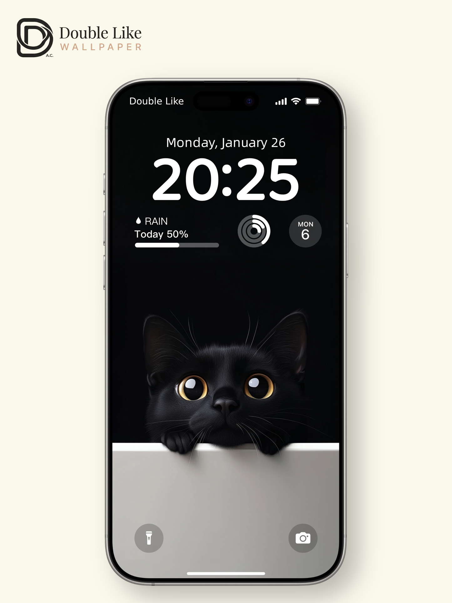Curious Black Cat Golden Eyes Minimalist Wallpaper Pack [#JJ20302]