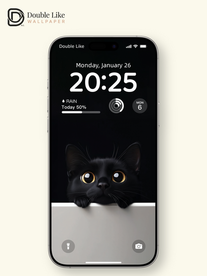 Curious Black Cat Golden Eyes Minimalist Wallpaper Pack [#JJ20302]