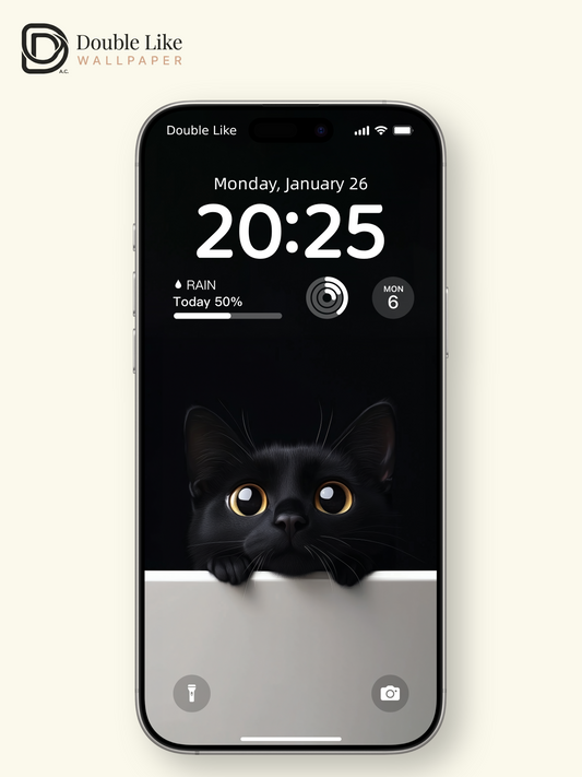 Curious Black Cat Golden Eyes Minimalist Wallpaper Pack [#JJ20302]