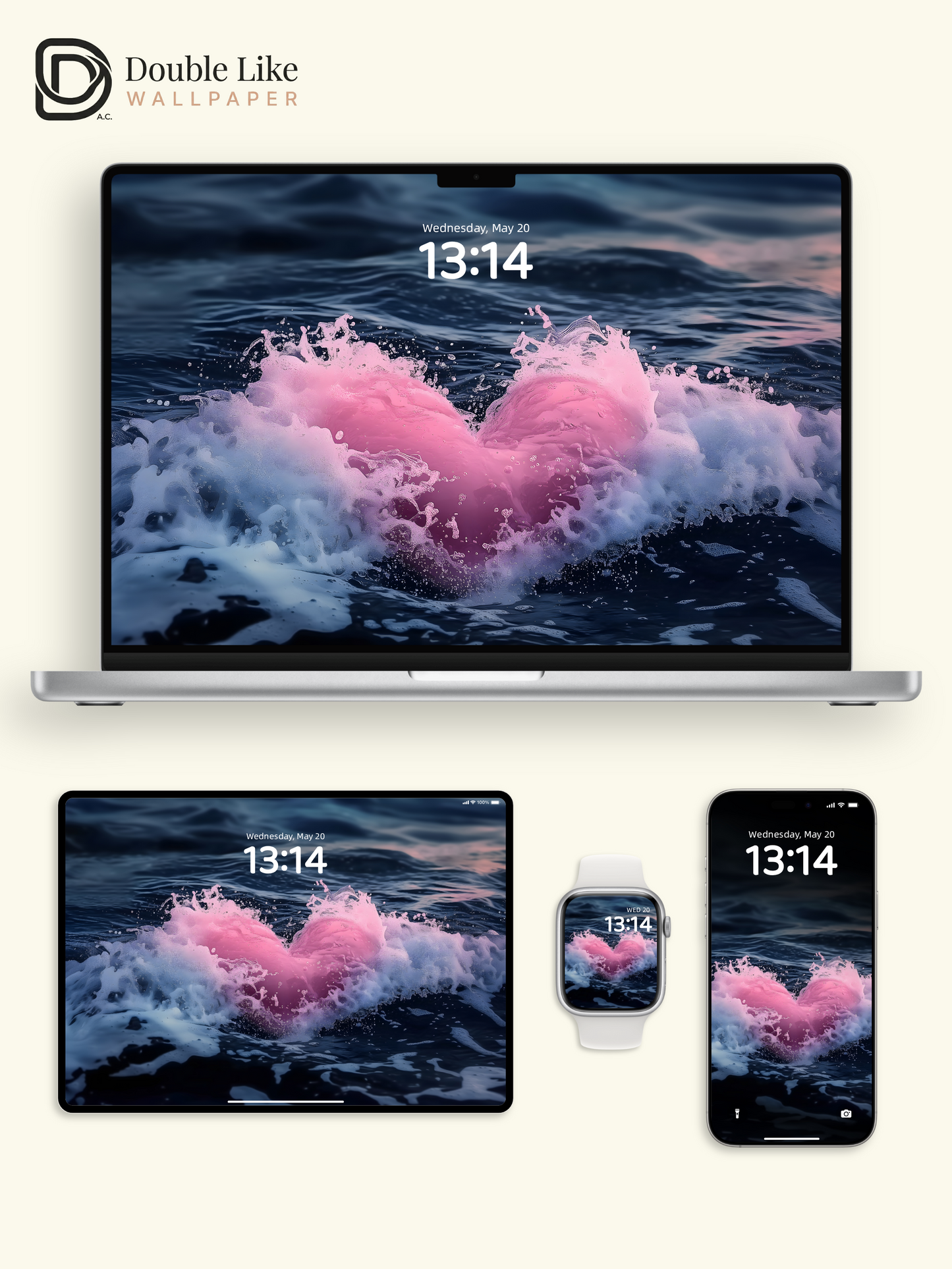 Pink Heart Water Splash Ocean Aesthetic Wallpaper Pack [#ZJYX0301]