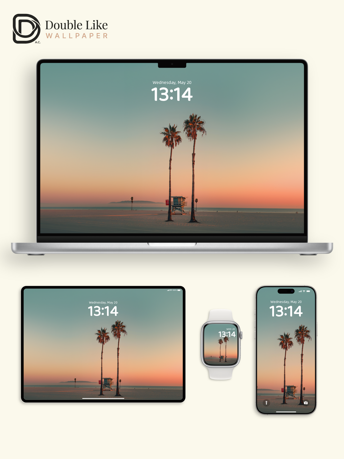 California Sunset Palm Trees & Lifeguard Tower Beach Wallpaper Pack [#JJ1336]
