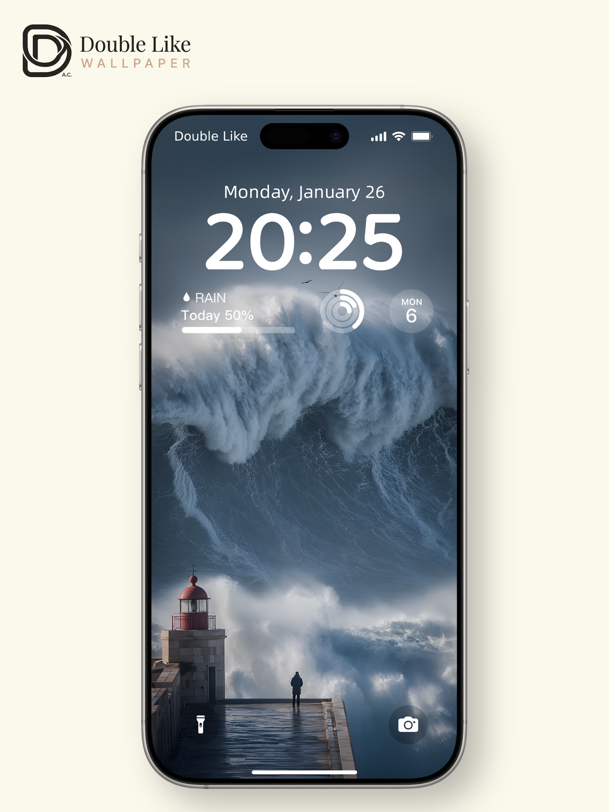 Nazaré Colossal Ocean Wave & Red Lighthouse Nature Wallpaper Pack [#JJ1255]