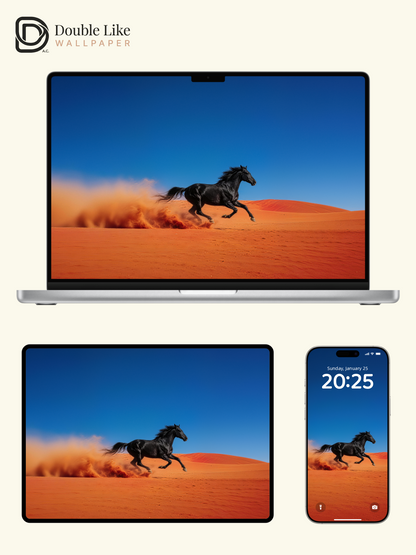 Running Black Horse In Red Desert Motivational Wilderness Wallpaper Pack [#LFHL30320]