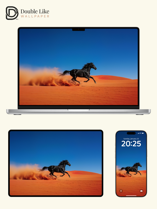 Running Black Horse In Red Desert Motivational Wilderness Wallpaper Pack [#LFHL30320]
