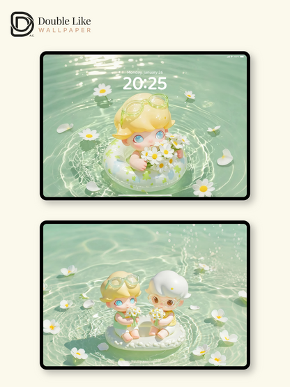 Summer Float Dream 🌿 Cute IP Pool Wallpaper Set for Phone & Tablet [#JJ123]