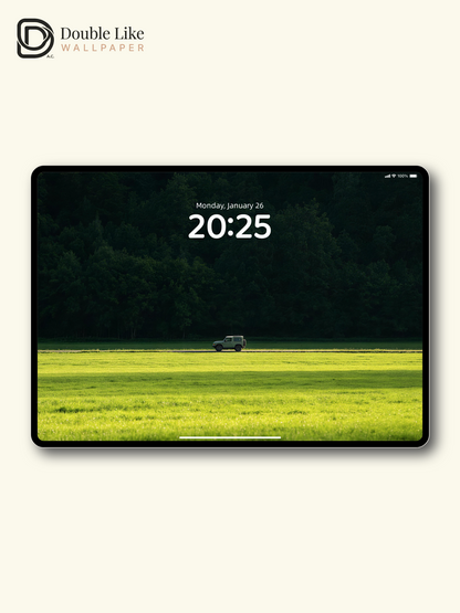 Minimalist Cinematic Green Forest and Grassland Off-Road Vehicle Aesthetic Wallpaper [#LFHL30521]