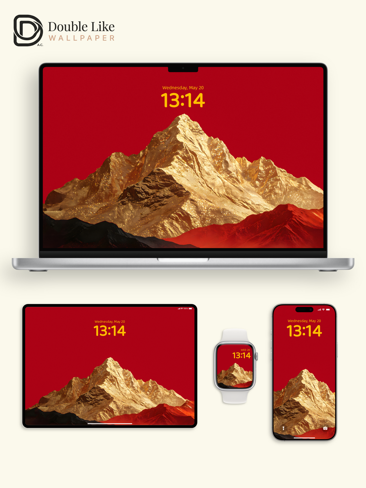 Golden Mountain Peak Sparkling Foil Texture Pure Red Aesthetic Wallpaper Pack [#ZMY349]