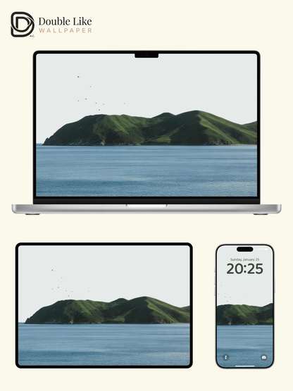 "Green Island, Quiet Birds" Healing Minimalist Wallpaper Set [#LFHL30515]