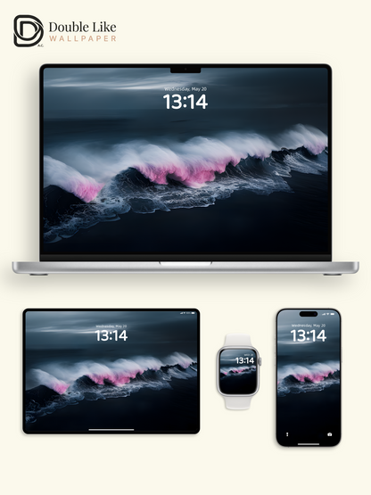 Atmospheric Pink Foam Dark Ocean Wave Wallpaper Pack, Compatible with iPhone & Android Lock Screen, Tablet, PC & Smart Watch HD Wallpapers [#ZMY016]