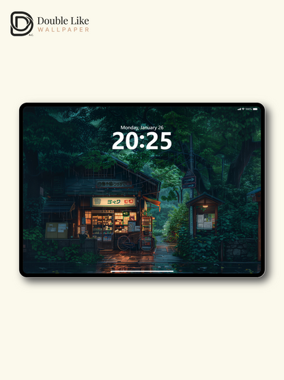 Rainy Night Japanese Street Store Cozy Anime Aesthetic Wallpaper Pack [#WGF015]