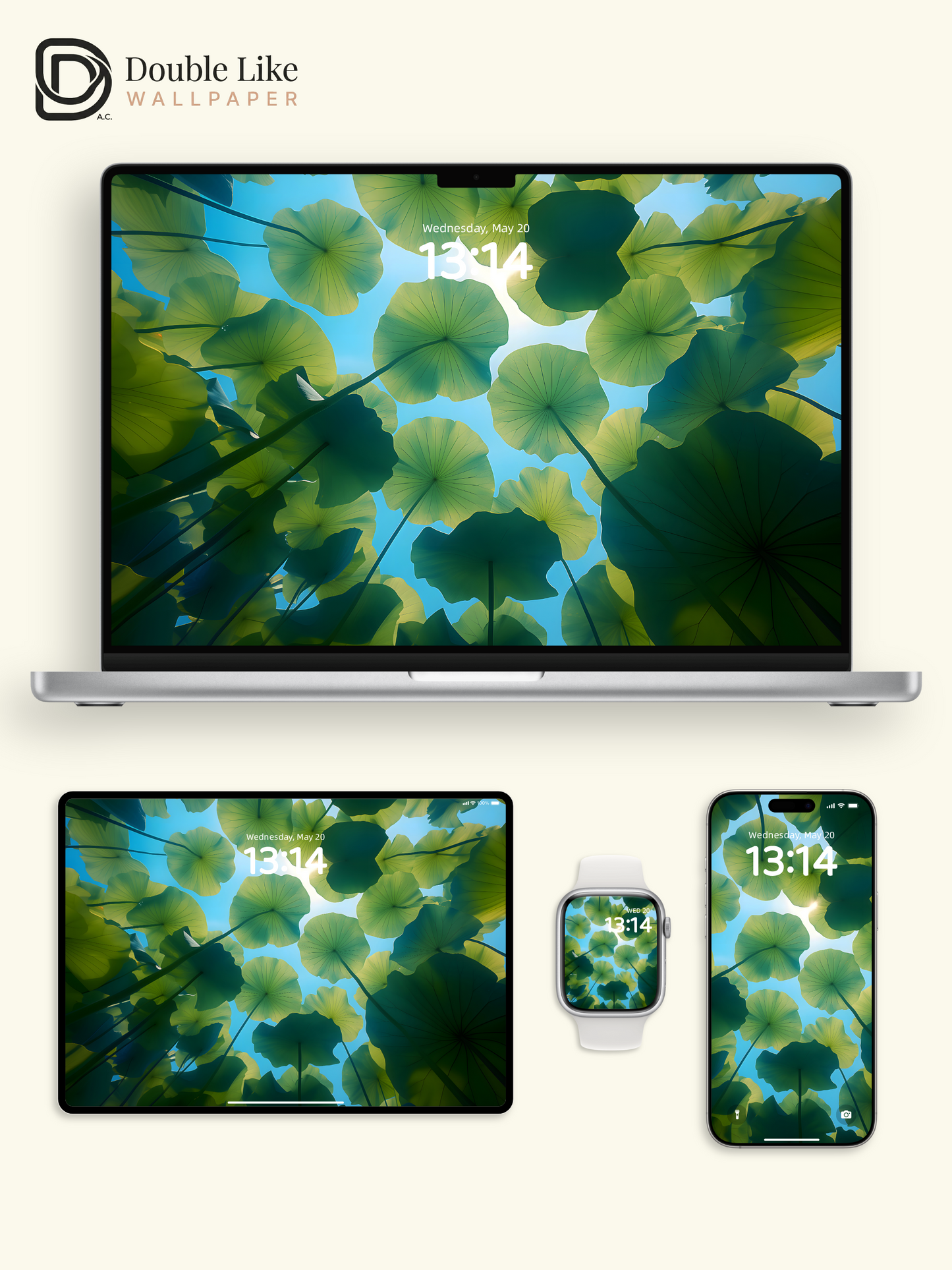 Green Lotus Leaves Sunlight Under-Leaf Aesthetic Lock Screen Wallpaper Pack [#ZJYX0538]