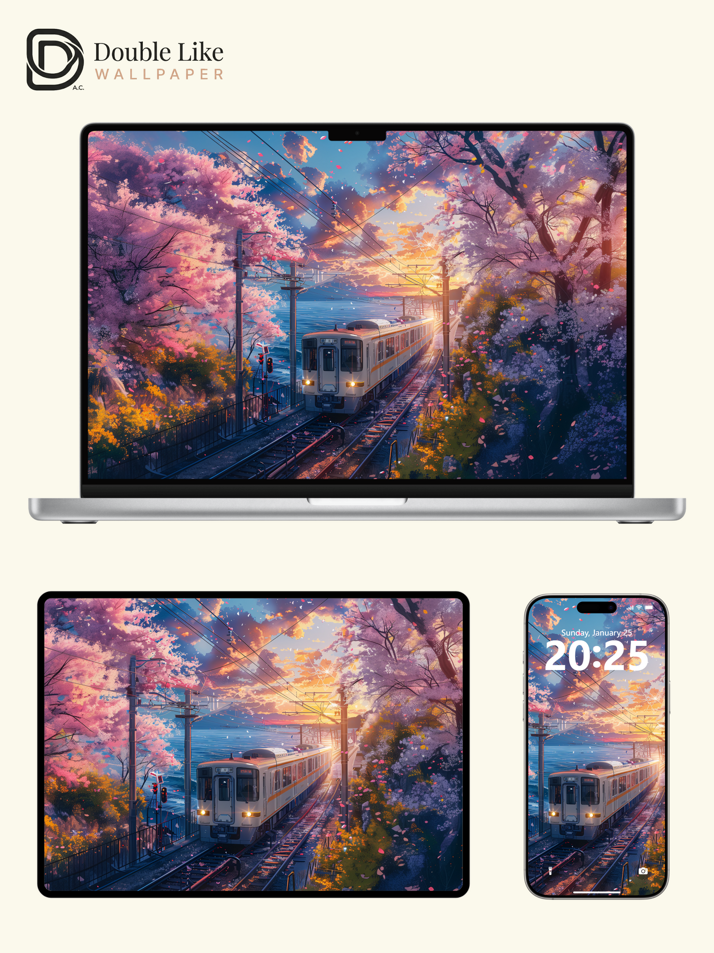 Sunset Cherry Blossom Coastal Train Anime Aesthetic Wallpaper Pack [#WGF043]