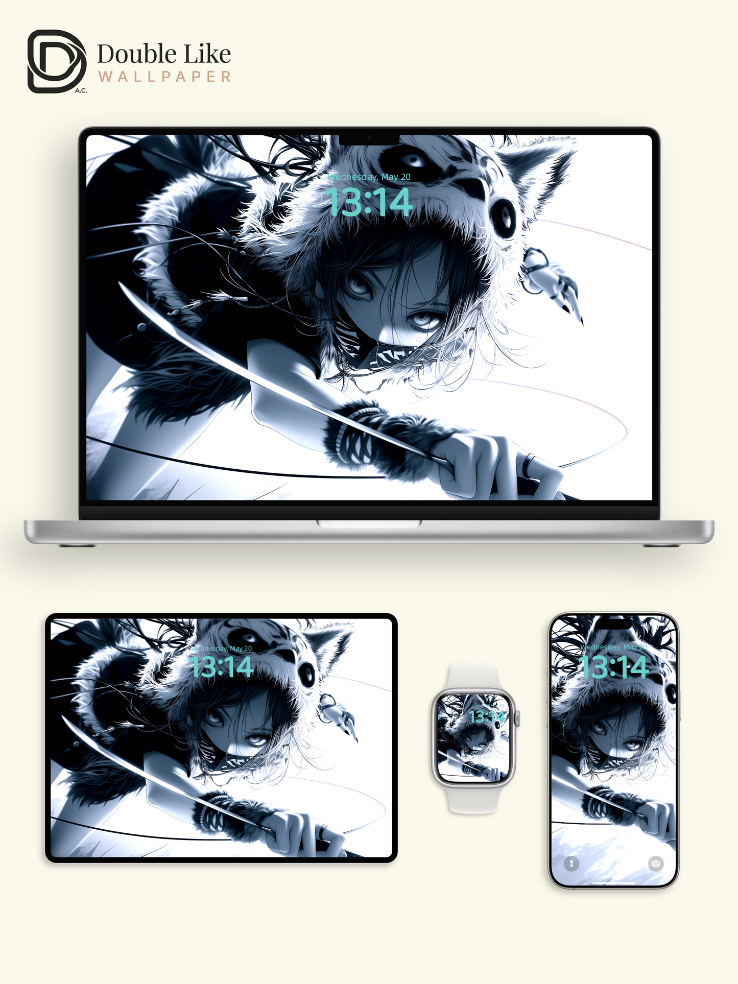 Dark Anime Wolf Warrior Girl Blade Manga Aesthetic Wallpaper Pack [#HW1493]