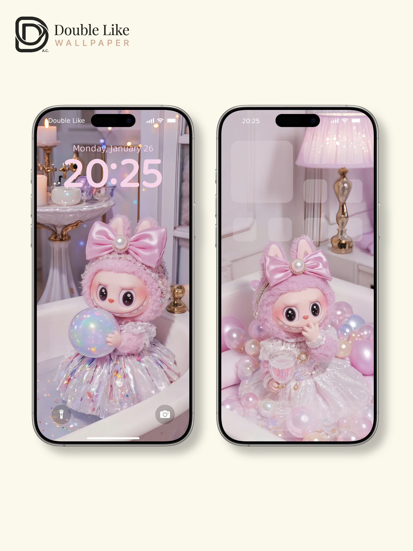 Pink Bubble Bath Dream · Cute Fantasy Bunny Wallpaper Set [#JJ62]