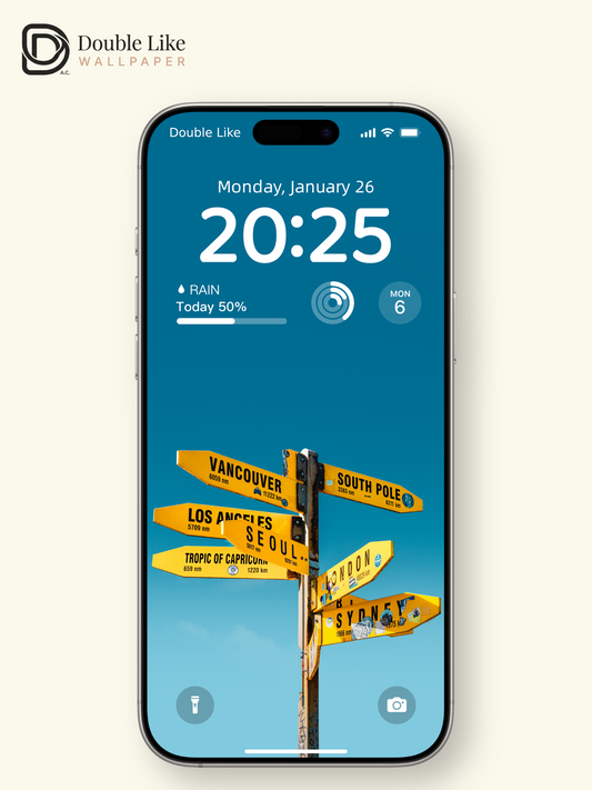 Yellow Travel Signpost Clear Blue Sky Minimalist Aesthetic Wallpaper Pack [#ZMY538]