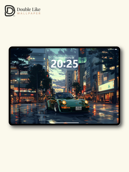 Green Classic Porsche Evening City Anime Aesthetic Wallpaper Pack [#WGF113]