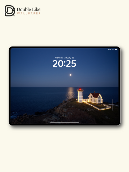 Glowing Lighthouse Moonlight Ocean Ambient Wallpaper Pack [#ZJYX0145]