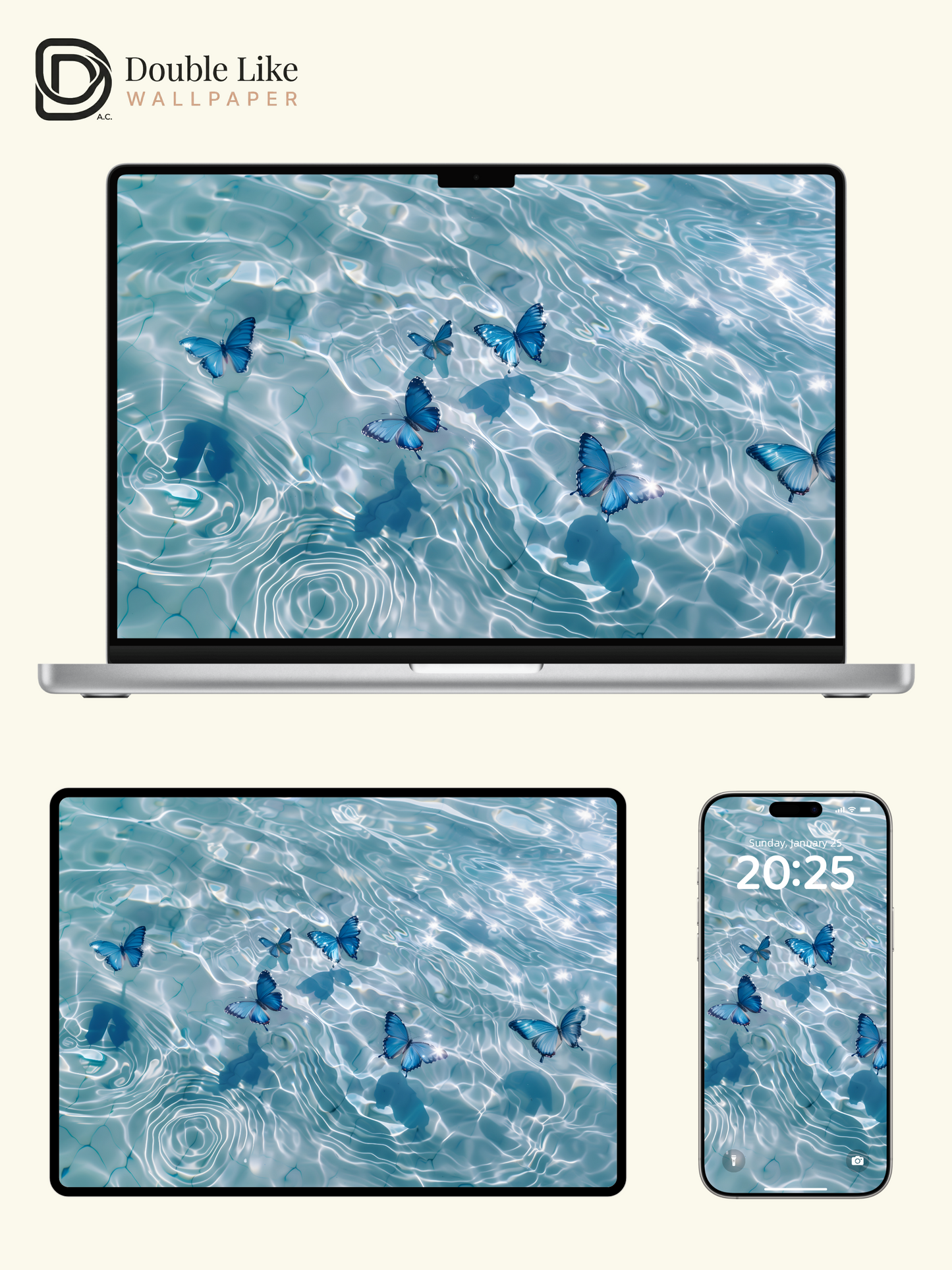 Dreamy Blue Butterflies Sparkling Water Aesthetic Wallpaper Pack [#ZJYX0196]