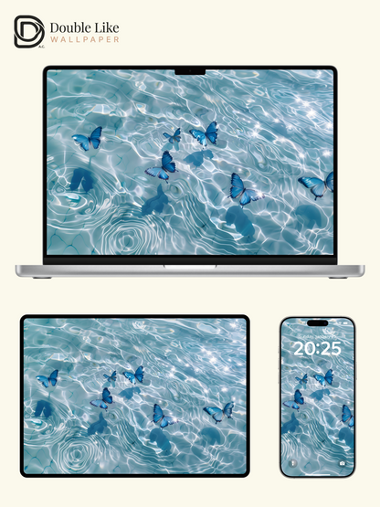 Dreamy Blue Butterflies Sparkling Water Aesthetic Wallpaper Pack [#ZJYX0196]